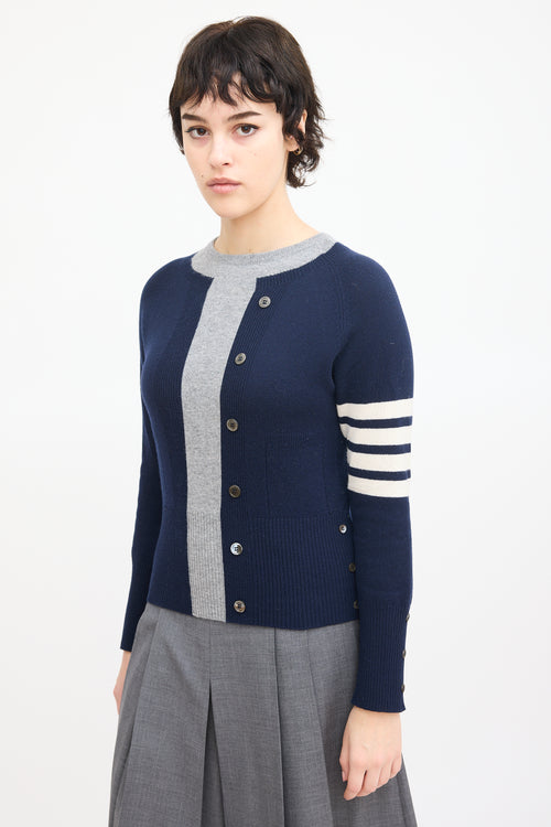 Thom Browne Navy & Grey Cashmere Four Bar Sweater