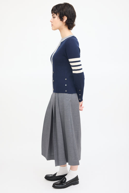 Thom Browne Navy & Grey Cashmere Four Bar Sweater