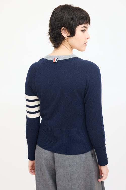 Thom Browne Navy & Grey Cashmere Four Bar Sweater