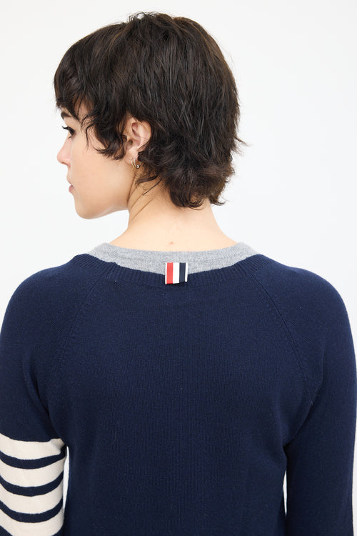 Thom Browne Navy & Grey Cashmere Four Bar Sweater