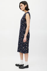 Thom Browne Navy & Multicolour Floral Embroidered Sheath Dress