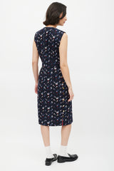 Thom Browne Navy & Multicolour Floral Embroidered Sheath Dress