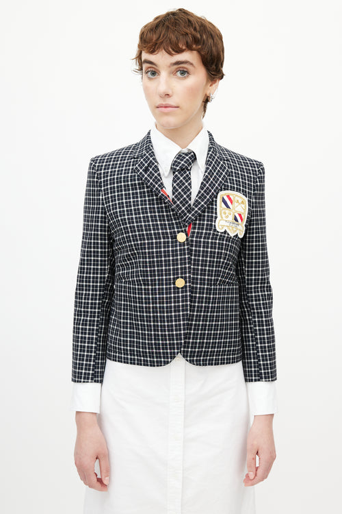 Thom Browne Navy & Multicolour Plaid Tie Blazer