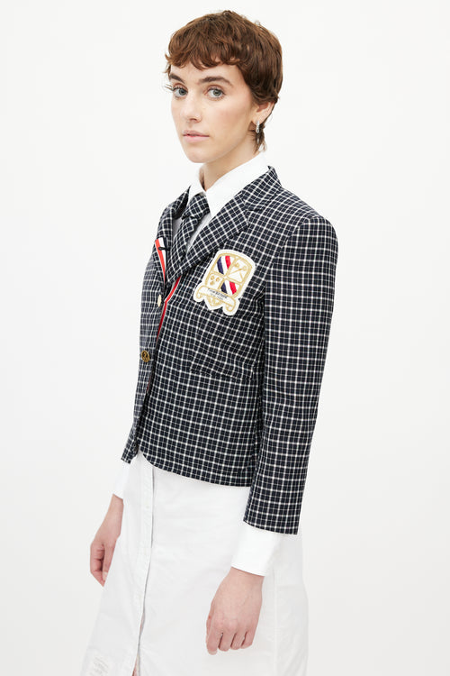 Thom Browne Navy & Multicolour Plaid Tie Blazer