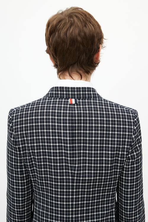 Thom Browne Navy & Multicolour Plaid Tie Blazer