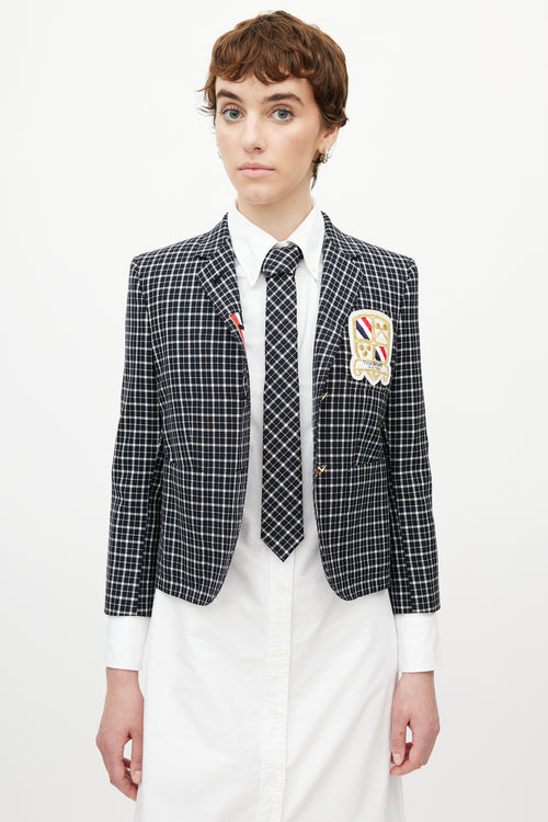 Thom Browne Navy & Multicolour Plaid Tie Blazer