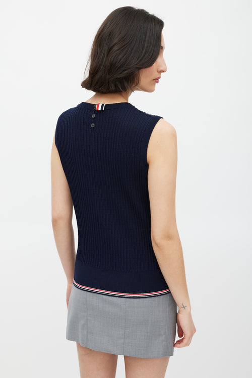 Thom Browne Navy & Multicolour Striped Trim Sweater Vest