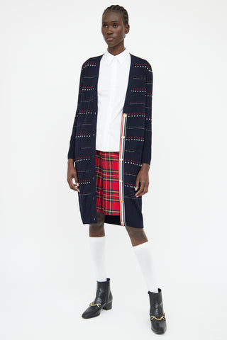 Thom Browne Navy Multicoloured Embroidered Wool Cardigan