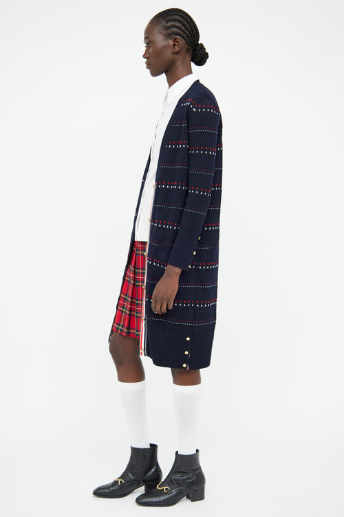 Thom Browne Navy Multicoloured Embroidered Wool Cardigan