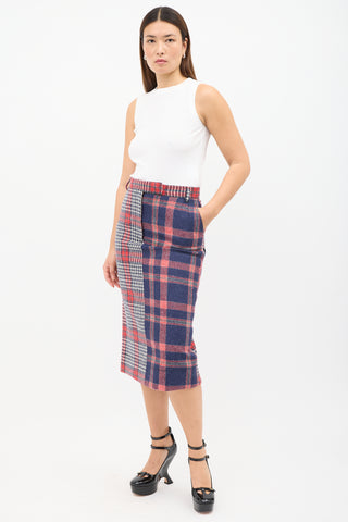 Thom Browne Navy & Red Wool Multi Plaid Skirt