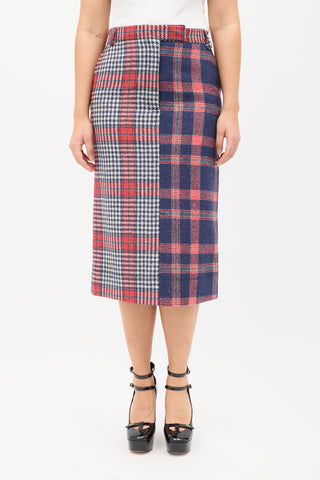 Thom Browne Navy & Red Wool Multi Plaid Skirt