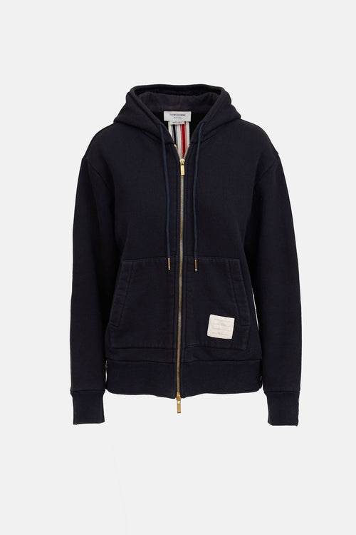 Thom Browne Striped Back Zip Up Hoodie