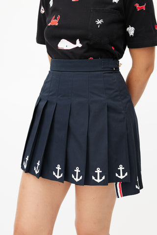 Thom Browne Navy Pleated Anchor Skirt