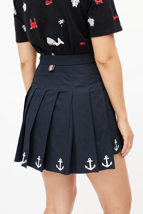 Thom Browne Navy Pleated Anchor Skirt
