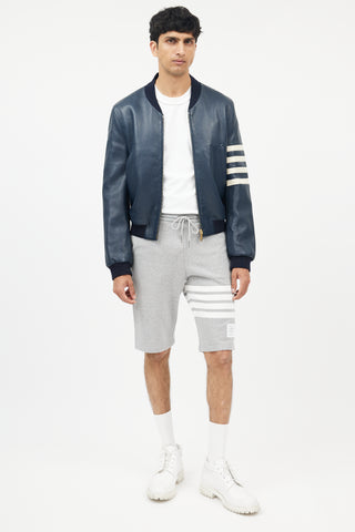 Navy & White Leather Bomber Jacket