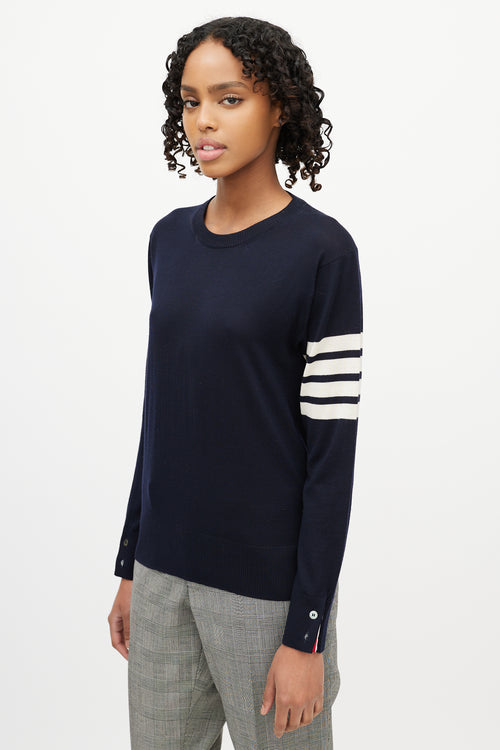 Thom Browne Navy & White Striped Sleeve Sweater