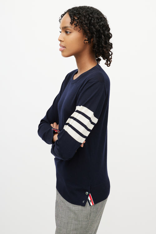 Thom Browne Navy & White Striped Sleeve Sweater