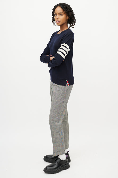 Thom Browne Navy & White Striped Sleeve Sweater