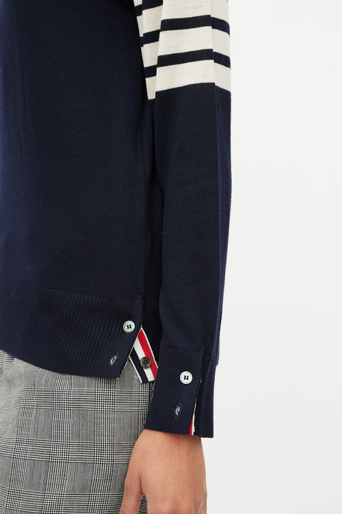 Thom Browne Navy & White Striped Sleeve Sweater