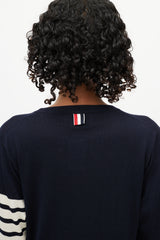 Thom Browne Navy & White Striped Sleeve Sweater