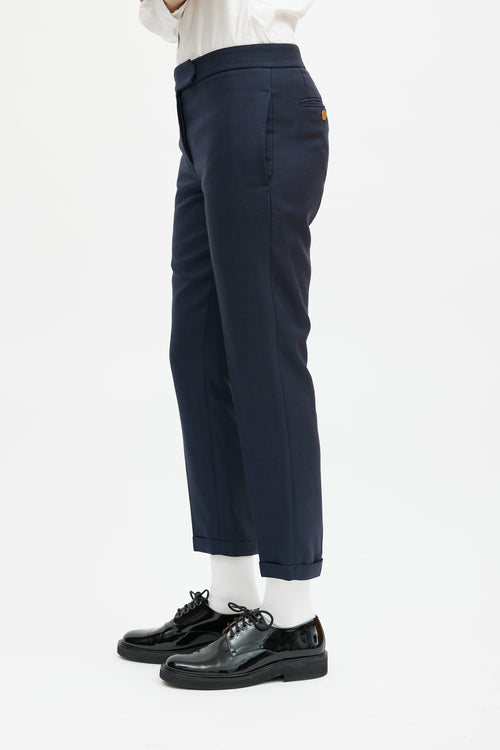 Thom Browne Navy Wool Cuffed Slim Trouser