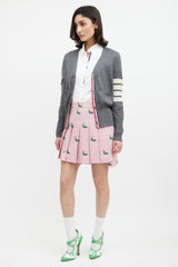 Thom Browne Pink & Green Embroidered Pleated Skirt