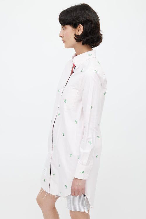 Thom Browne Pink & Green Embroidered Shirt