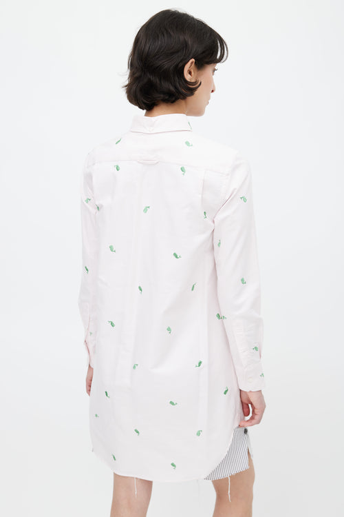 Thom Browne Pink & Green Embroidered Shirt