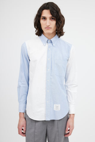 Thom Browne White & Blue Oxford Long Sleeve Shirt
