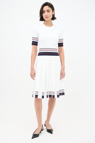 Thom Browne White & Multi Stripes Knit Skirt Set