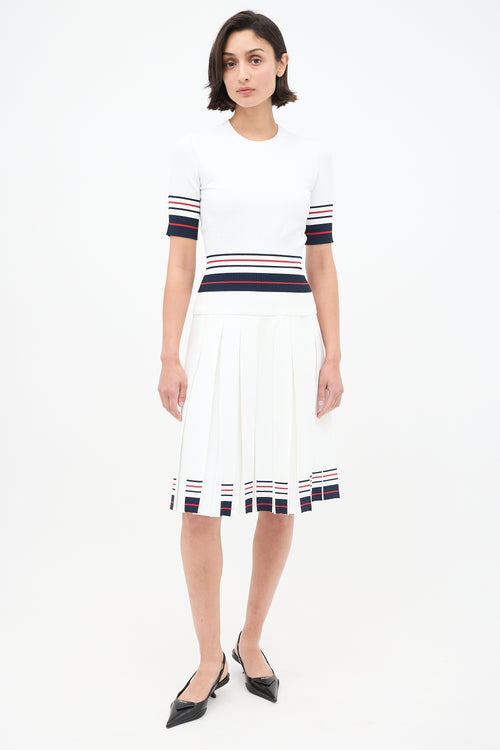 Thom Browne White & Multi Stripes Knit Skirt Set