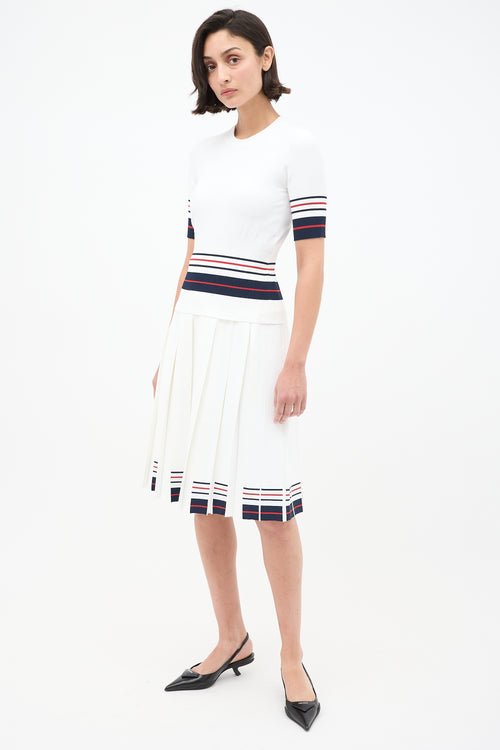 Thom Browne White & Multi Stripes Knit Skirt Set