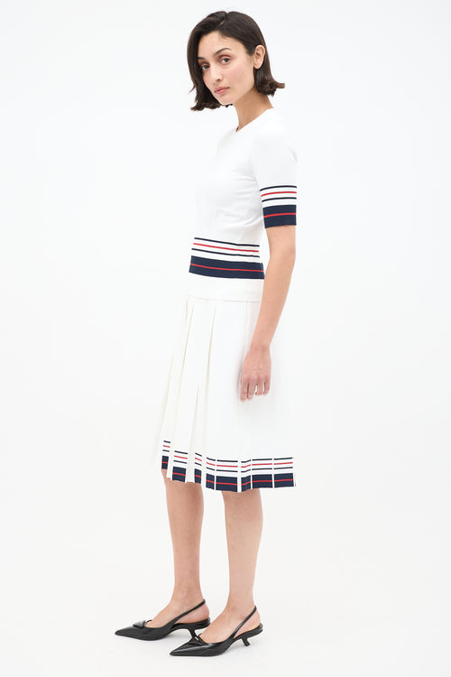 Thom Browne White & Multi Stripes Knit Skirt Set