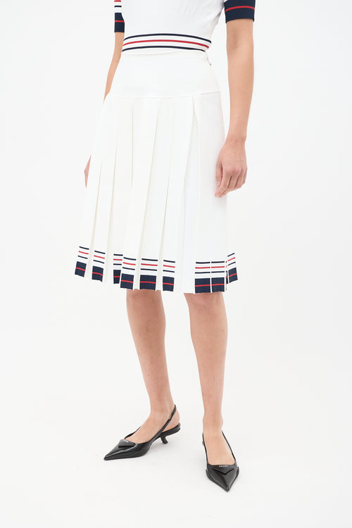 Thom Browne White & Multi Stripes Knit Skirt Set