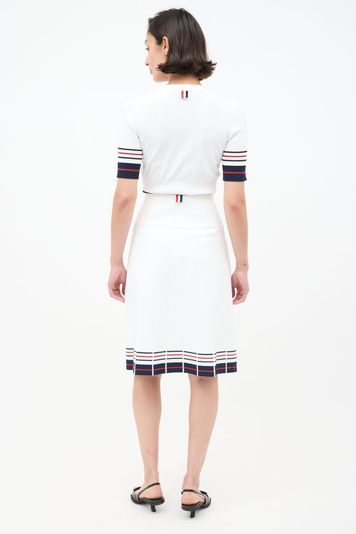 Thom Browne White & Multi Stripes Knit Skirt Set