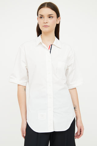 Thom Browne White Button Short Sleeve Top
