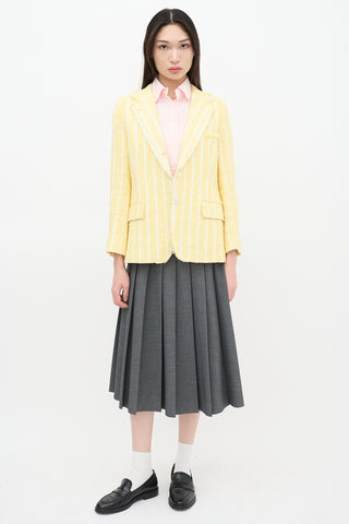 Thom Browne Yellow & White Striped Tweed Blazer