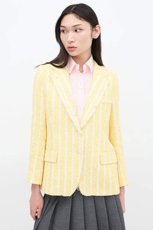 Thom Browne Yellow & White Striped Tweed Blazer