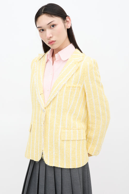 Thom Browne Yellow & White Striped Tweed Blazer