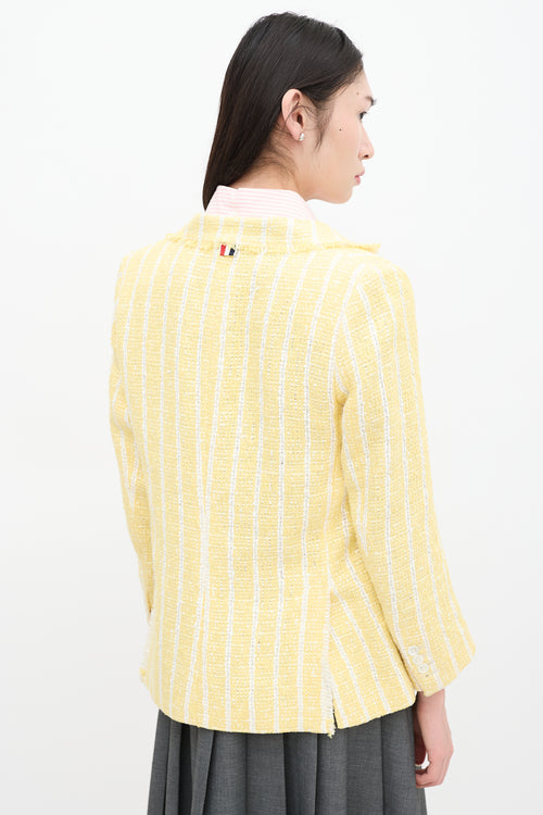 Thom Browne Yellow & White Striped Tweed Blazer