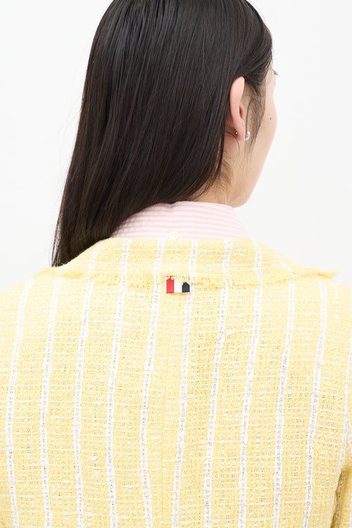 Thom Browne Yellow & White Striped Tweed Blazer