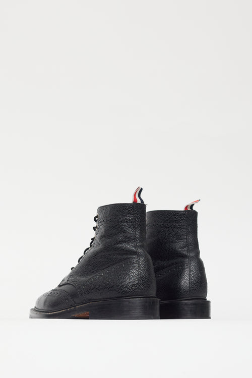 Thom Browne Black Textured Leather Eyelet Cutout Boot