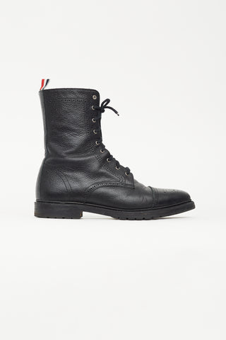 Thom Browne Black Pebbled Leather Brogue Boot