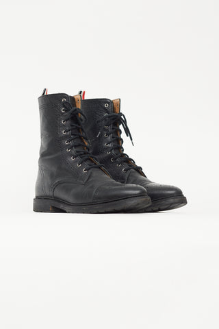 Thom Browne Black Pebbled Leather Brogue Boot