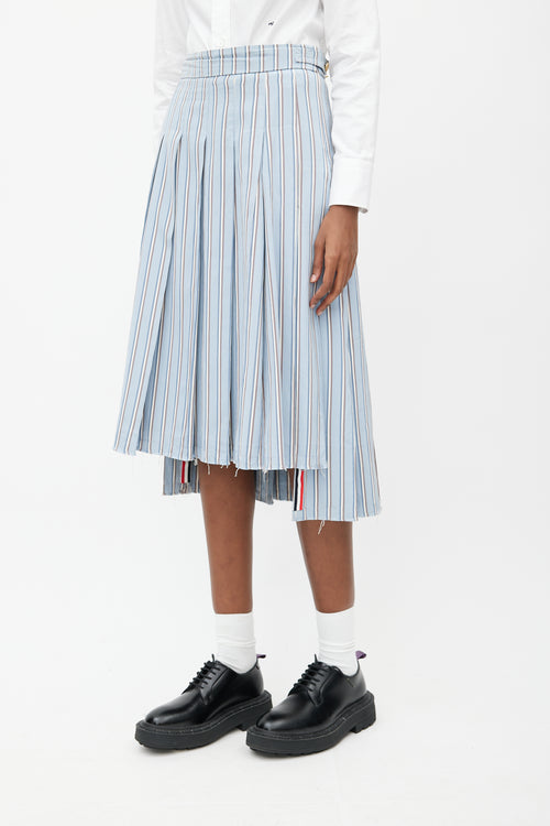 Thom Browne Blue & White Stripes Tie Skirt Suit