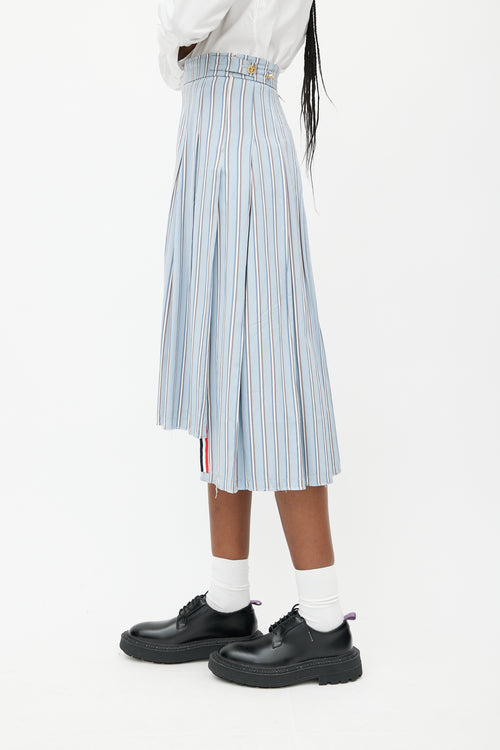 Thom Browne Blue & White Stripes Tie Skirt Suit