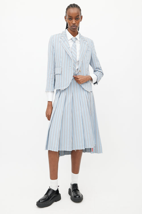 Thom Browne Blue & White Stripes Tie Skirt Suit