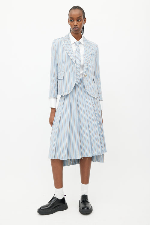 Thom Browne Blue & White Stripes Tie Skirt Suit