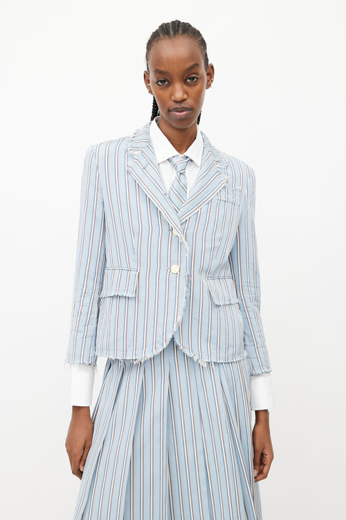 Thom Browne Blue & White Stripes Tie Skirt Suit