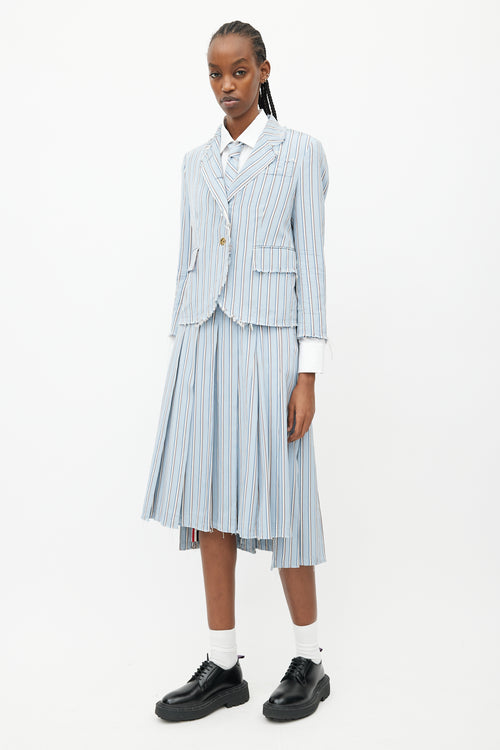 Thom Browne Blue & White Stripes Tie Skirt Suit